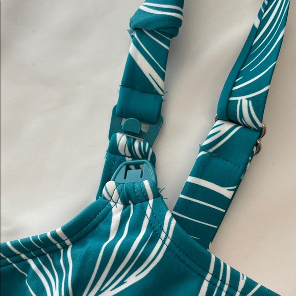 Maternity/Nursing Teal and White Leaf Print Bikini Top - Picture 4 of 8